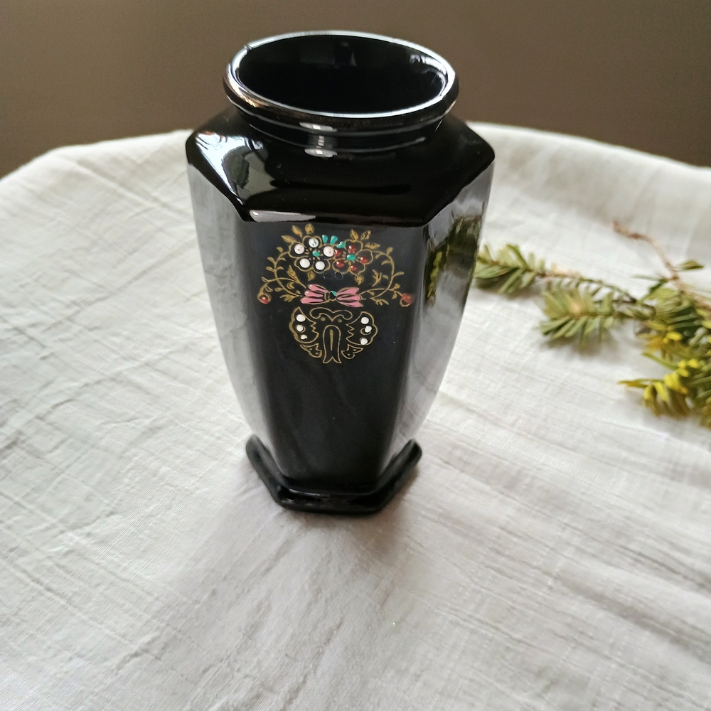 🎩 DARK ARTS 🎩 VTG mid-century Maruyama Goki, Satsuma style 5" black moniage va